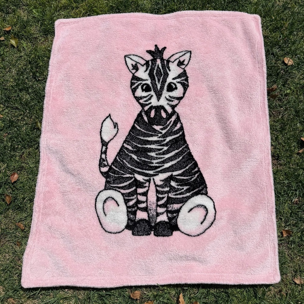 Y2K Denali Collection Pink Zebra Plush Fleece Baby Security Blanket USA 28x35